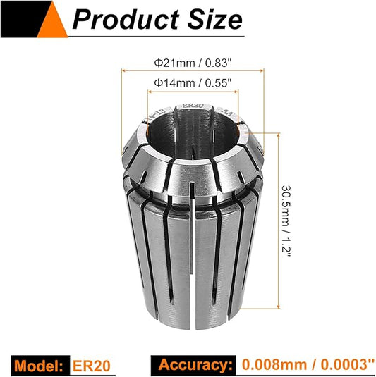 HARFINGTON Spring Collet Chuck ER20 14mm 65Mn Spring Steel Precision Router Collets for CNC Engraving Milling Lathe Tool