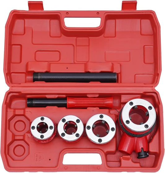 Eapmic Portable Pipe Threading Tool Set Manual Ratchet Pipe Threader Kit Handheld BSTP Ratcheting Pipe Threader with 5 Dies Set 1/2", 3/4", 1", 1-1/4" for Steel, Galvanized, Iron, Plastic Pipes