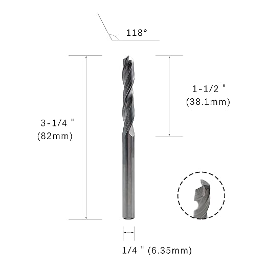 LU&MN 1/4" Solid Carbide Jobber Drill Bits with Straight Shank and 118째 Point Angle, Made from K20 Tungsten Carbide,Applications: for Stainless Steel Alloy Metal, 12-Piece