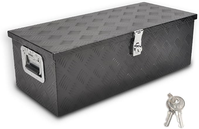 30??Heavy Duty Aluminum Truck Bed Tool Box 5 Bar Tread Waterproof Truck Tool Box Storage Organizer竊똖ruck Box with Side Handle, Lock & Keys,Black (30"X13"X10")