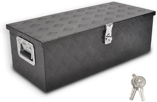 30??Heavy Duty Aluminum Truck Bed Tool Box 5 Bar Tread Waterproof Truck Tool Box Storage Organizer竊똖ruck Box with Side Handle, Lock & Keys,Black (30"X13"X10")
