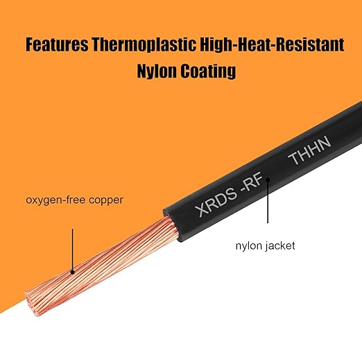 XRDS -RF 10 AWG 25FT THHN Stranded Wire ??Nylon Insulated Pure Copper Electrical Cable for Conduit Wiring ??Black ??600V Rated