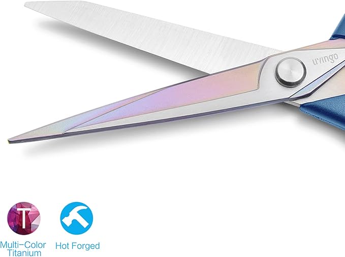 LIVINGO 9.5??Premium Fabric Scissors, Heavy Duty All-Purpose Titanium Coating Forged Stainless Steel Sharp Sewing Tailor Dressmaking Shears Comfort Grip Crafting Leather Cutting, Navy Blue/Yellow