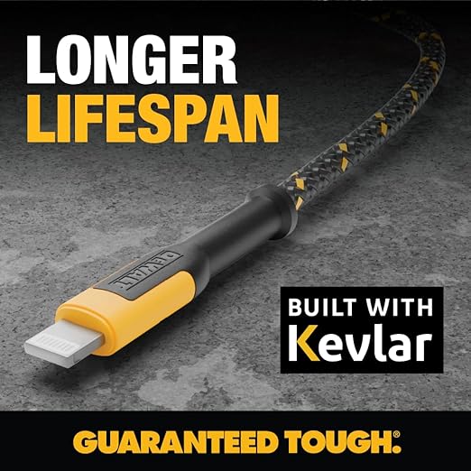 DEWALT Heavy Duty USB to Lightning Cable [Apple MFiCertified] Durable iPhone Charger, Lightning Cables, Fast Charging iPhone Charger Cord Compatible w/iPhones 14/13/12/11 Pro Max iPad AirPods, 4FT