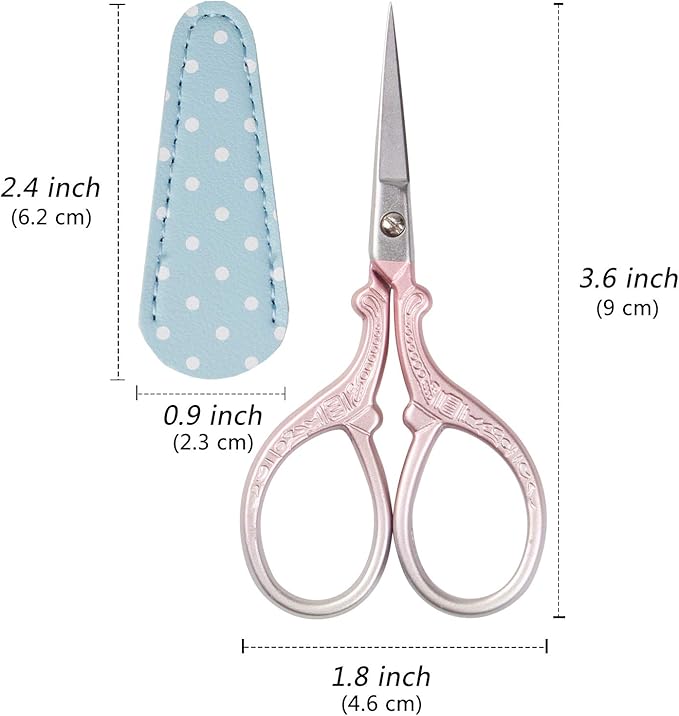 Embroidery Scissors - Stainless Steel Sharp 3.6 inch Scissors with Leather Cover for Sewing, Crafting, Art Work, Threading, Needlework - DIY Tools, Dressmaker Small Shears Pink Purple