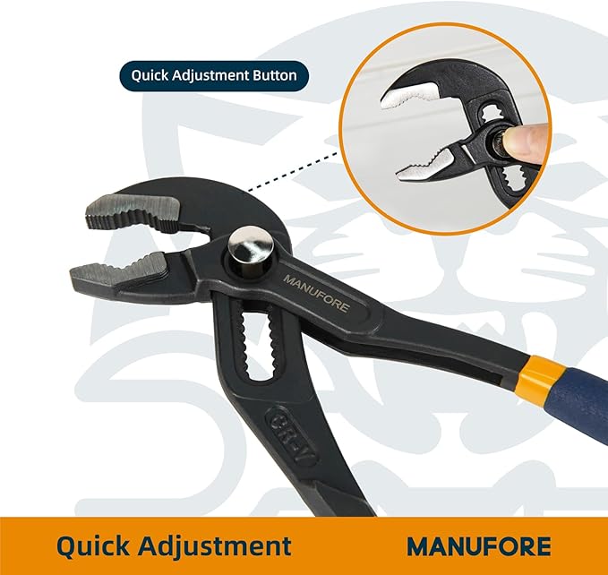 MANUFORE Water Pump Pliers, 7/10/12 Inch Quick Release Groove Joint Pliers with V-Jaw, for Griping Pipes, Rods, Shafts
