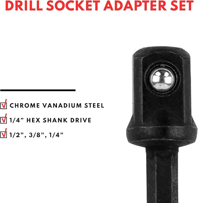 BILITOOLS Socket Adapter Set 17 Piece includes Reducer, Universal Joint Socket Set, Drill Adapter 1/4" 3/8" 1/2"