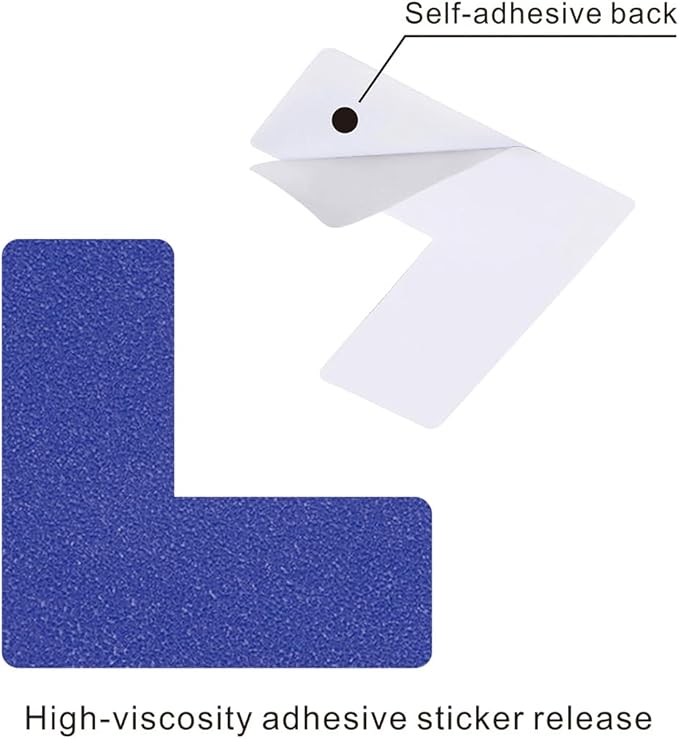 Beiyier 100 Pack 5s Location Marking Corner, 2x2x0.8 Inch L Shaped Graphical Floor Marker for Office Desk Table Top, Warehouse Floor (Blue)