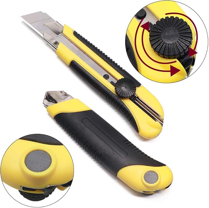 25MM Heavy Duty Utility Knife, Box Cutter with 20pcs SK-5 Retract Blades, Snap-Off Cutters with Rubber Grip for Cardboard, Boxes, DIY Crafts