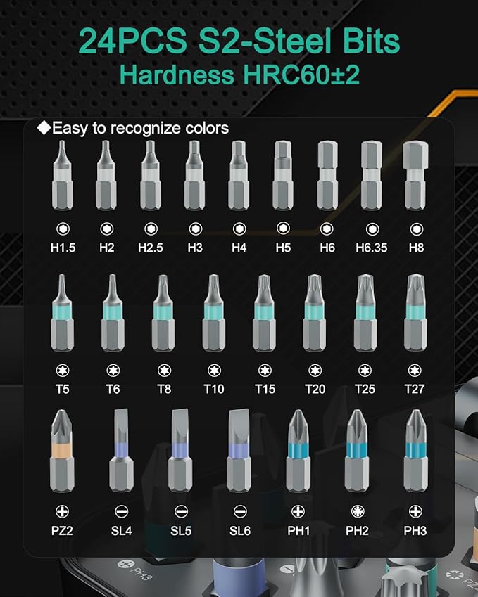 ORIA 24 in 1 Ratchet Screwdriver Set, Magnetic Screwdriver Kit, DIY Repair Tool Kit, Detachable Assembly T Handle, Portable Case for Bicycle, Furniture, Electronics, DIY