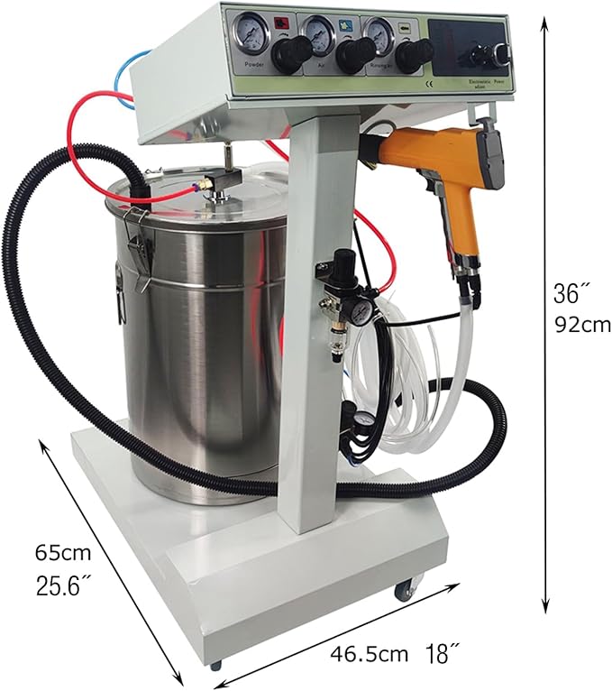 110V Electrostatic Powder Coating Machine, Dry Finishing Tool for Metal Parts, Coating Equipment with Spray with 45L Powder Hopper