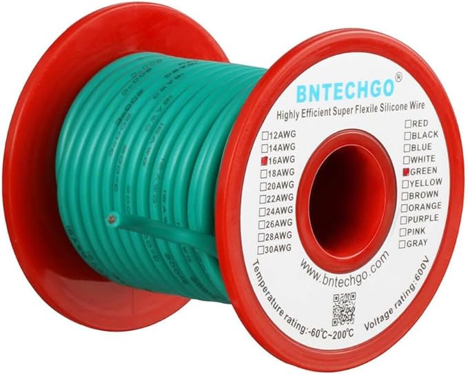 BNTECHGO 16 Gauge Silicone Wire Spool 50 ft Green Flexible 16 AWG Stranded Tinned Copper Wire