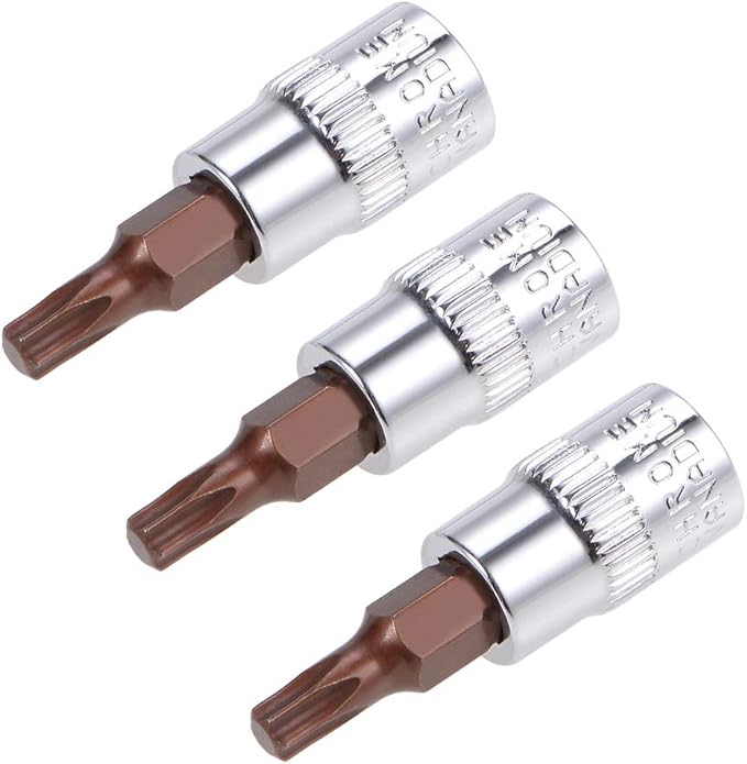 uxcell 3pcs 1/4" Drive x T20 Torx Bit Socket, S2 Steel Bits CR-V Sockets 38mm Length Use with Ratchet Wrench, Slide Bar, Extension Rod