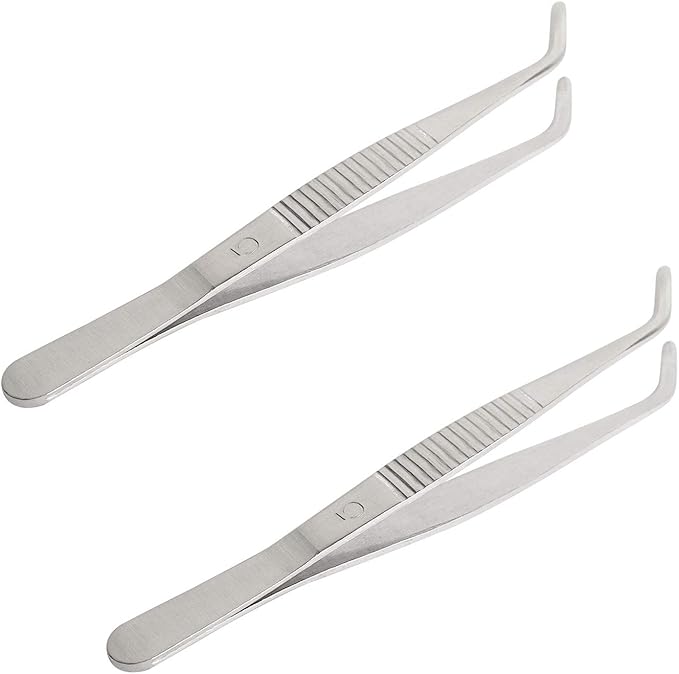 Aoje-Link Stainless Steel Tweezers with Curved Serrated Tip Sewing Machine Electronic Repair Tweezers Pliers Multi-Purpose Tweezers Tool Pliers Silver 2pcs