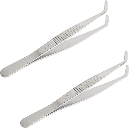 Aoje-Link Stainless Steel Tweezers with Curved Serrated Tip Sewing Machine Electronic Repair Tweezers Pliers Multi-Purpose Tweezers Tool Pliers Silver 2pcs