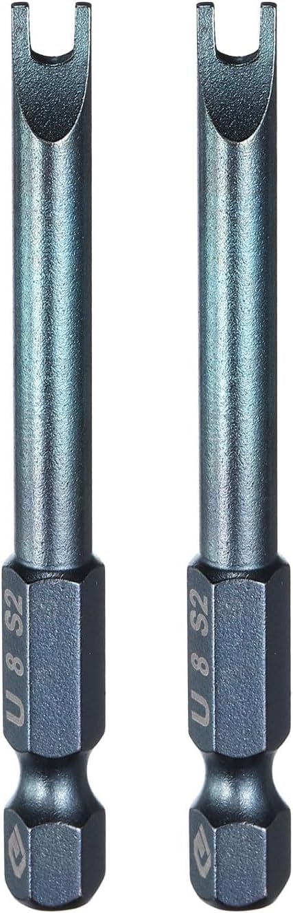 HARFINGTON 2pcs U-Type Screwdriver Bit 1/4" Hex Shank U8 Magnetic Head 2.6" Length S2 Steel U-Shaped Screw Driver Bit for Repair Work Electric Screwdriver, Blue