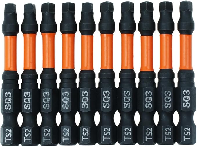AUTOTOOLHOME 10 Pack #3 Square Driver Bit 2 inch Long Square Impact Drill Bit for Pocket Hole Jig System SQ3 Bits