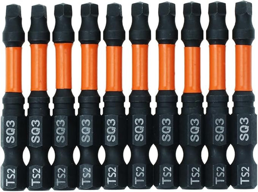 AUTOTOOLHOME 10 Pack #3 Square Driver Bit 2 inch Long Square Impact Drill Bit for Pocket Hole Jig System SQ3 Bits
