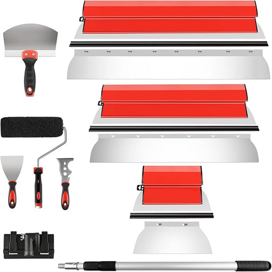 DEKEones Drywall Skimming Tools Set with 10??4??2??Skimming Blades, a Paint Roller, a Extension Pole and 3 Kinds of Putty Knife Tools for Smoothing Wall and Ceiling