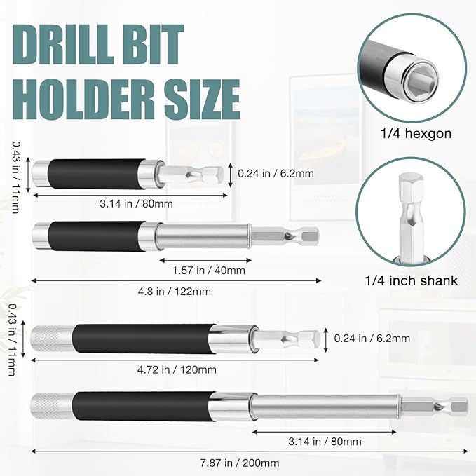 Drill Bit Holder 3.1/4.7?쇺? Drill Bit Extension 5 Pcs, Magnetic Bit Holder 1/4?쇺?Hex, Drill Extension Bit Holder Carbon Steel with Telescopic Sleeve for Screwdriver Bit Nut Socket by XIOGZAXI