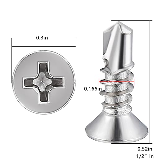 Wensilon竊?00pcs竊?8횞1/2?쓋or Sheet Metal Self-Tapping Screws 410 Stainless Steel Flat Head High-Strength Quick self-Drilling Screws