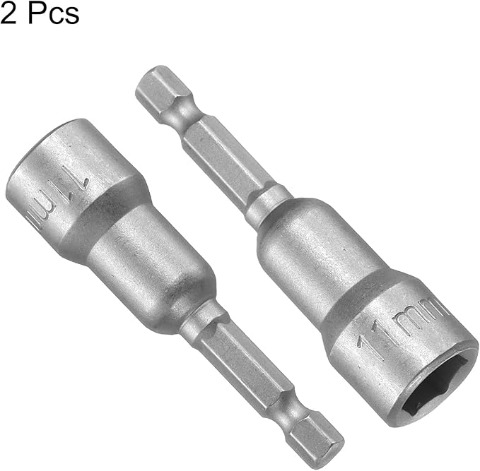 uxcell 11mm Magnetic Hex Socket 65mm/2.56", 1/4" Hex Shank Magnetic Power Nut Driver Set CR-V Quick-Release Extensions for Impact Drill Nut Setters Socket Wrench Screw, 2 Pcs