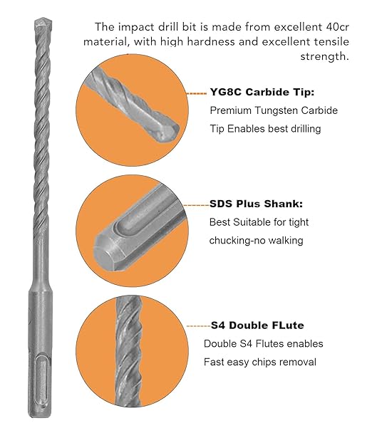 12Pcs SDS Plus Hammer Drill Bit and Masonry Drill Bit Drill Bricks Stone Concrete