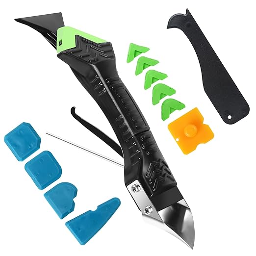 Silicone Caulking Tool,5 in1 caulk remover tool with Grout Scraper,caulking tool kit竊똀dhesive Residue Scraper Seam Repair Tool Kit for Kitchen Bathroom