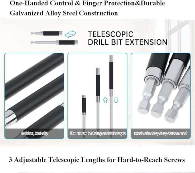 ChgImposs 3pcs/set Scalable Magnetic Screw Drive Guide Drill Bit Tip Holder, 3.15"/4.72"/5.51"(80/120/140mm) Screwdriver Bit Holder Extension Bar Adapter, Drill Bit Guide Rod Adapter