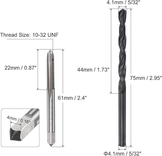 uxcell Tap and Drill Bit Set, 10-32 UNF Thread Tap & 5/32" Black Oxide Twist Drill Bit, Straight Flute Tap Tapping Threading Repair Tool Kit