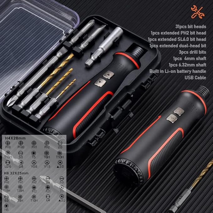 Electronic Precision Screwdriver Set LED Lights 41pcs in 1 Case S2 Alloy Steel HRC 56 Hardness Bits Space-saving Built-in 2000mAh Li-on Battery Easy Install or Remove (9907)