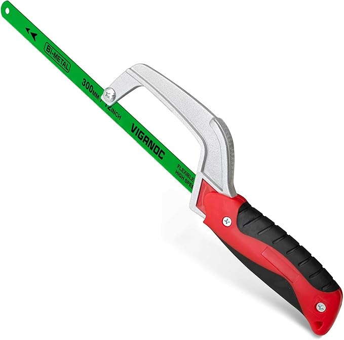 Hacksaw, Aluminum Frame Compact Hand Operating Hand Saw with 12 Inch Flexible Bi-Metal Blade, Mini Hack Saw for Metal and Woodworking