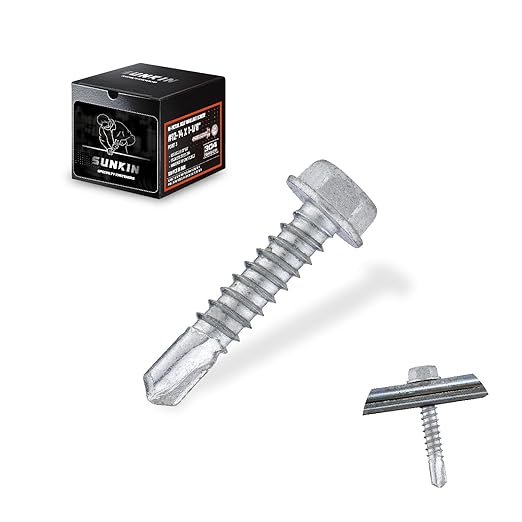 SUNKIN 100PCS Self Tapping Screws for Metal, Bi-Metal Stainless Steel 304 Rustproof, #12 x 1-1/8" Hex Head, Hardened Self Drilling Tip for Steel, Extreme Long Service Life