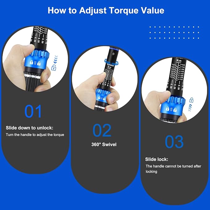 1/4" Drive Small Torque Wrench 1-8 Nm (8.85-70.8 in lb) 짹3% Precision, Dual-Direction 72-Tooth Click Torque Wrench for Bicycle, Electronics, Small Engine Repair, and Delicate Fasteners