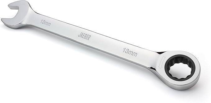 Jaeger 13 mm Ratchet Wrench with 90-Tooth Ratcheting Precision and Hardened, Polished Steel for Projects with Metric Tight Spaces