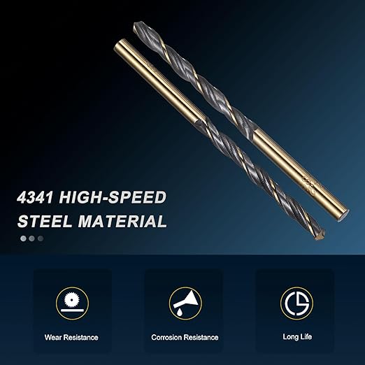 PATIKIL 4.2mm Drill Bit, Jobber Straight Shank 4341 High-Speed Steel 118째 Black and Gold Finish for Medium-Hard Metal Steel Acrylic - 12 Pack