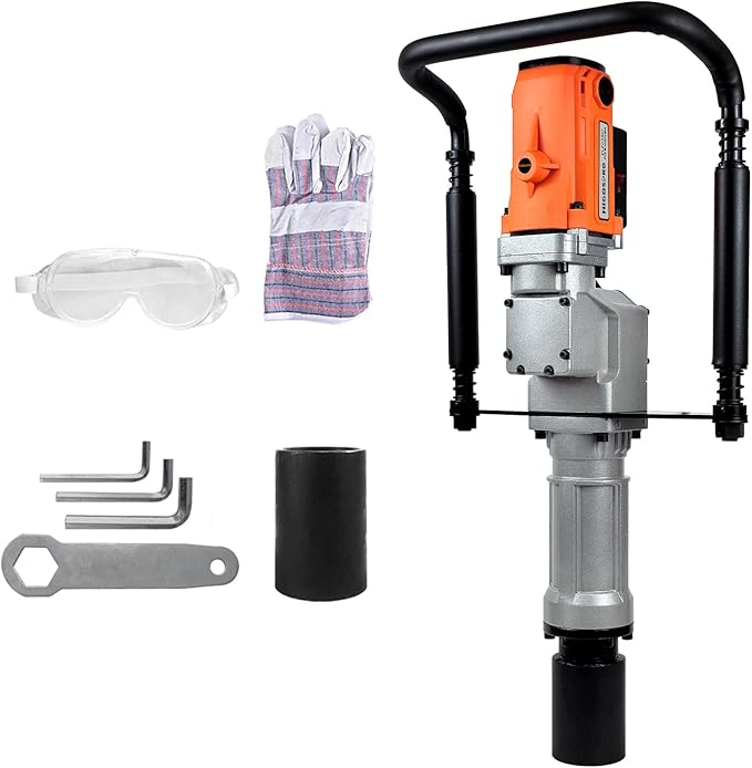 2200W Electric T Post Driver ??110V Handheld Pile Driver Hammer for Fence Post, Farm, Construction Site with 55mm, 70mm pile sleeve, Ideal for Metal Fencing, Landscaping, and DIY Projects