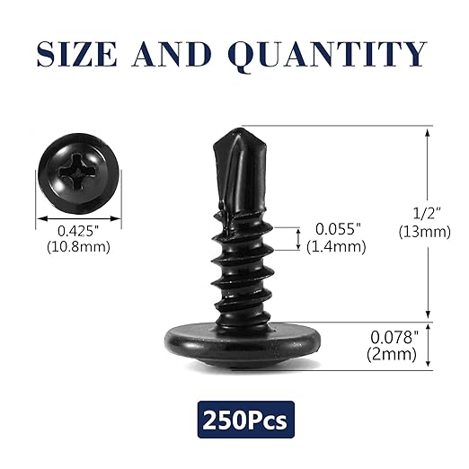 #8 x 1/2" Sheet Metal Screws 250PCS 410 Stainless Steel Truss Head Fast Self Tapping Screws Black Oxide by SG TZH