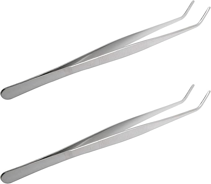 Aoje-Link Stainless Steel Tweezers with Curved Serrated Tip Sewing Machine Electronic Repair Tweezers Pliers Multi-Purpose Tweezers Tool Pliers Silver 2pcs