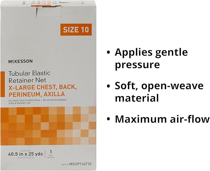 McKesson Tubular Elastic Retainer Net Dressing, Non-Sterile, Chest, Back, Perineum, Axilla, Size 10, 40 1/2 in x 25 yd, 1 Count, 1 Pack