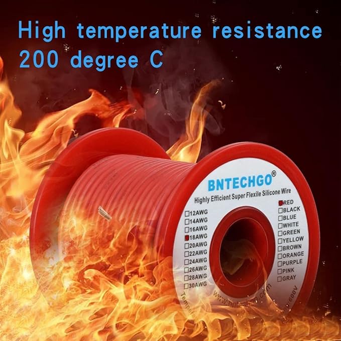 BNTECHGO 18 Gauge Silicone Wire Spool 100 ft Red Flexible 18 AWG Stranded Tinned Copper Wire
