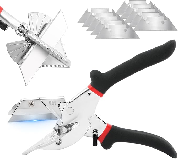 Multi Angle Miter Shears with 10 Replacement Blades,45-135 Degree Adjustable Angle Scissors Trim Shears Tools for Cutting Plastic, PVC, Rubber and Soft Wood(COLOR:Black)