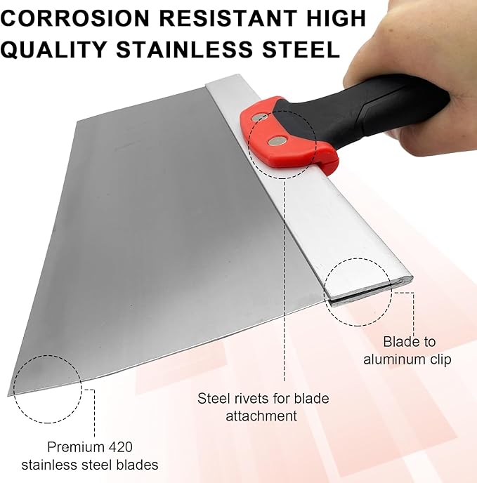 Drywall Taping Knife Set, 6 Pcs Stainless Steel Taping Knives Includes 6??8??10??12??14?? 3??Multifunctional Paint Scraper, Perfect Hand Tools for Drywall Joint Taping, Finishing and Patching