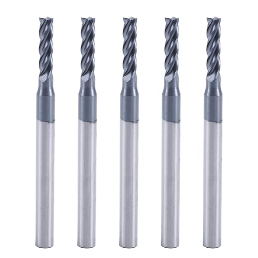 ISB 3/32?쇺?Carbide Square Nose End Mill Set, 4 Flute Micro Grain Carbide End Mill Bits for Alloy Steels/Hardened Steels/Aluminum/Copper, Suitable for DIYers and Professionals, 5 Pcs