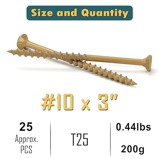 WELLOCKS Deck Screws, Wood Screws, Tan, Superior Rust Resistant, Epoxy Coated, Above 1000 Hour Salt Spray Coating T25 Torx Star Bit Included for Outdoor Wood Fence (Trial Size 0.44LBS, #10횞3")