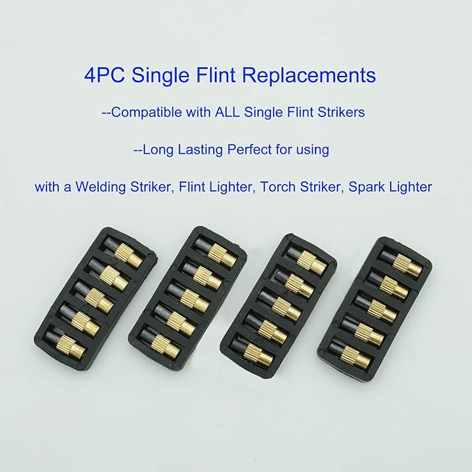 Single Spark Lighter Torch Flint Striker 8 Piece with 20 Extra Flint Replacements, for Welding, Brazing and Soldering