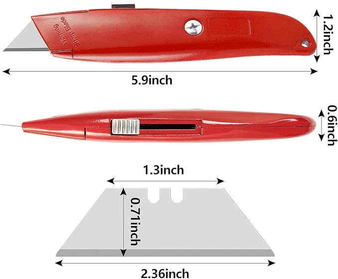DIYSELF 2Pack Utility Knife Box Cutter Retractable Razor Blade Heavy Duty Box Cutters Knife PVC Pipe Cutter (Red)