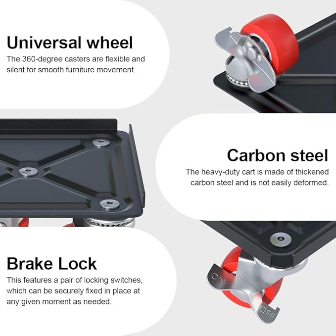 Fivepears Furniture Lift Mover Tool Set-3000 lb,5-Wheel Heavy-Duty Furniture Dolly with Handle,360째Swivel Casters Trolley-Ideal for Moving Heavy Machinery, Equipment, Pianos, Couches and Carpeted