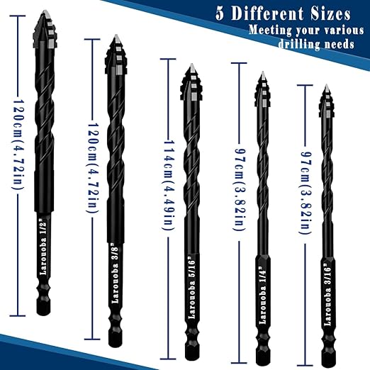 10pc Black Serrated Eccentric Masonry Drill Bit, Serrated Concrete Drill Bit Set for Ceramic Tile Brick Glass Plastic Marble and Wood (3/16??to 1/2??.