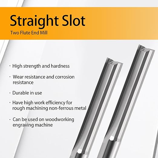 HOZLY CNC Router Bits Straight Router Bit 1/8 Shank,2mm Cutting Dia Straight Flute Carbide End Mill Cutter 2-Flute Milling Tungsten Steel 15mm CEL/38mm OAL for Woodworking 10 Pack